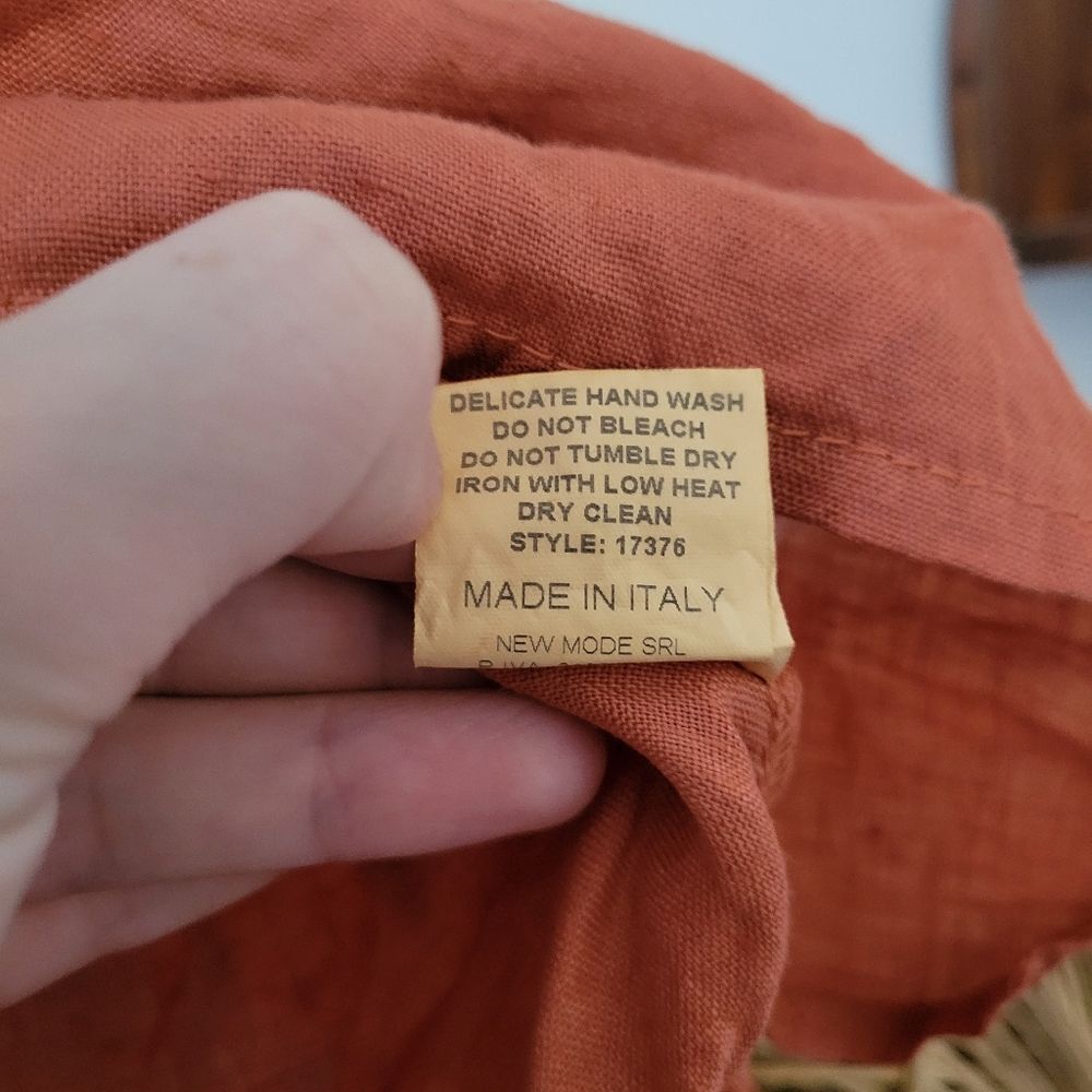 Made in Italy 100% Linen Blouse Bellambra Orange Puff Sleeve Top Medium - Picture 2 of 6